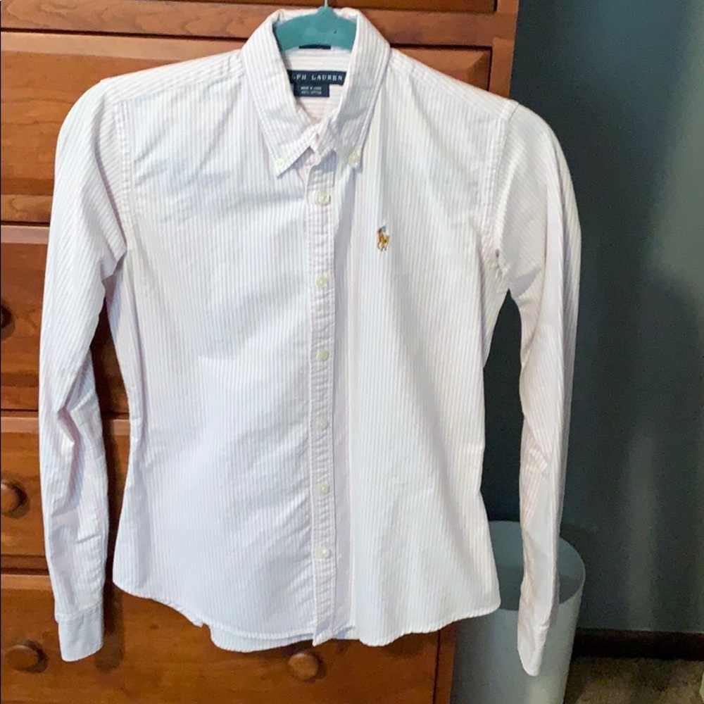 Pink and White Striped Ralph Lauren Button Down
